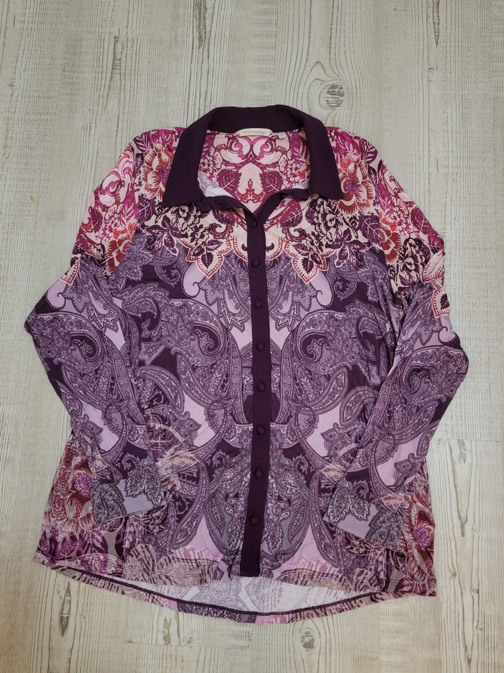 Soft Surroundings Seraphina Paisley Button-Front Tunic in Purple and Pink Large
